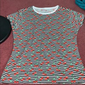 Black and White Striped Cherry Cotton Tee Shirt